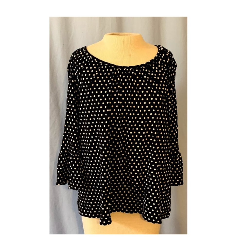 Michael Kors 3/4 Sleeve Top Black with White Dots